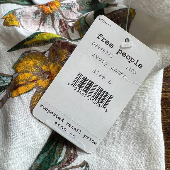 NWT Free People Womens Summer in Tulum Linen Floral Tunic Tank Size L - Picture 8 of 8